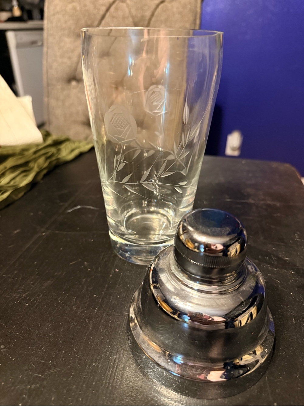Vintage Clear Glass Cocktail Shaker with Silver-Tone Lid - Picture 2 of 3